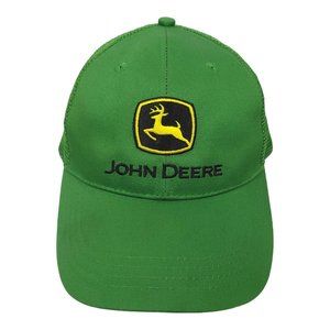 John Deere Mesh Adjustable Strapback Cap Trucker Farmer Hat Logo Patch Green